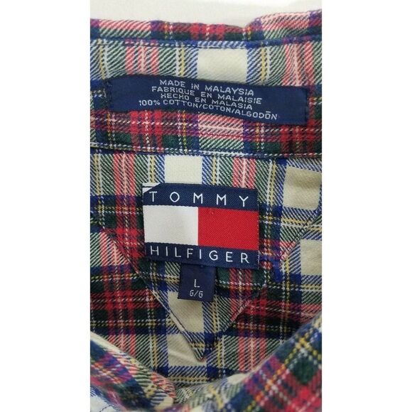 Vintage Tommy Hilfiger Men’s Shirt Tartan Plaid Crest Logo Button Down L - Picture 3 of 3